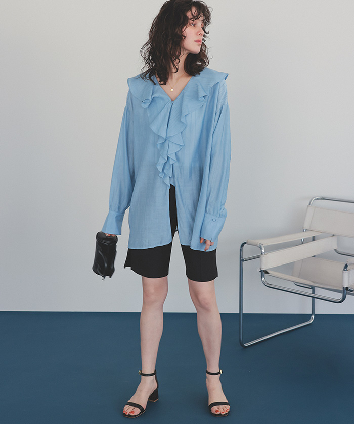 フリルカラーオーバーブラウス | ファッション通販サイト NUGU