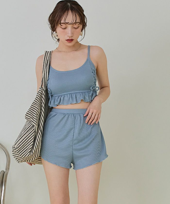 ワッフル素材レースアップビキニ/水着セット