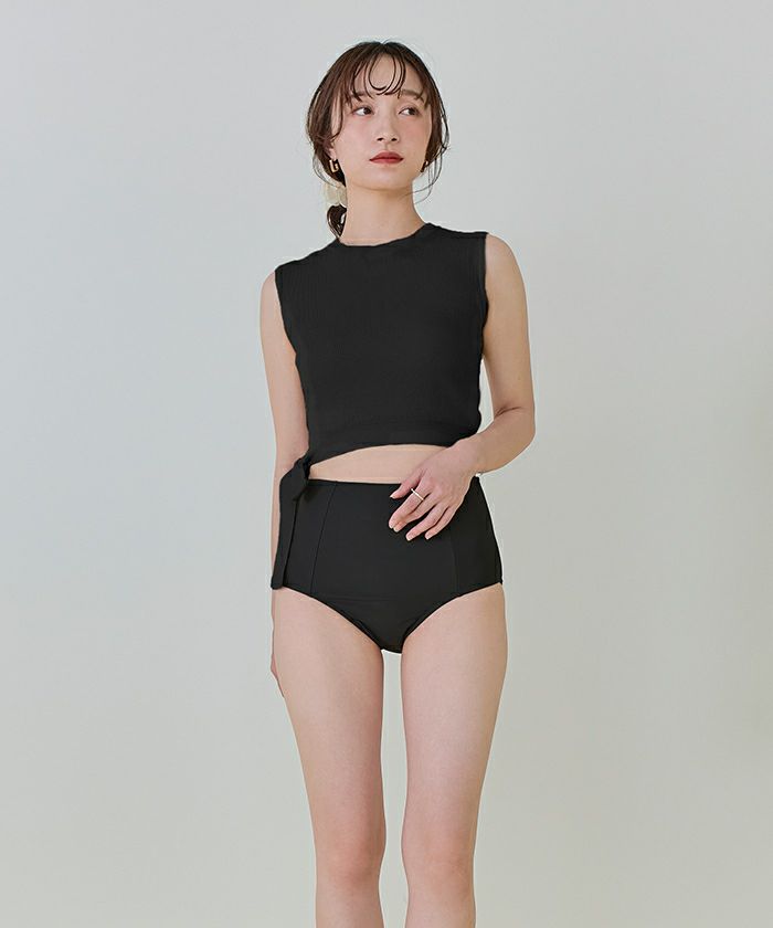 Pui  サイドリボン　水着 サイドリボンニット×ハイウエストビキニ/水着 | ファッション
