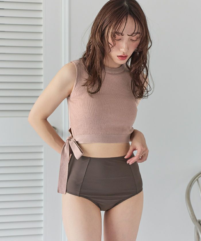 サイドリボンニット×ハイウエストビキニ/水着 | ファッション