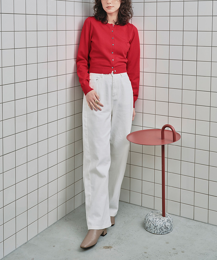 ☆ 1er Arrondissement クルーネック ニット カーディガン ADAM ET ROPE'｜セレクトレングスクルーネックニット