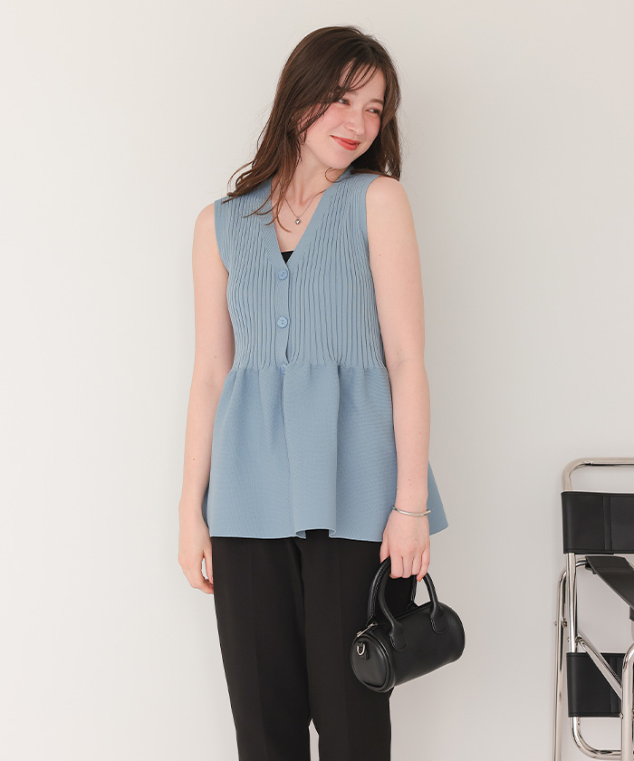 前後2wayノースリーブペプラムニットトップス | ファッション