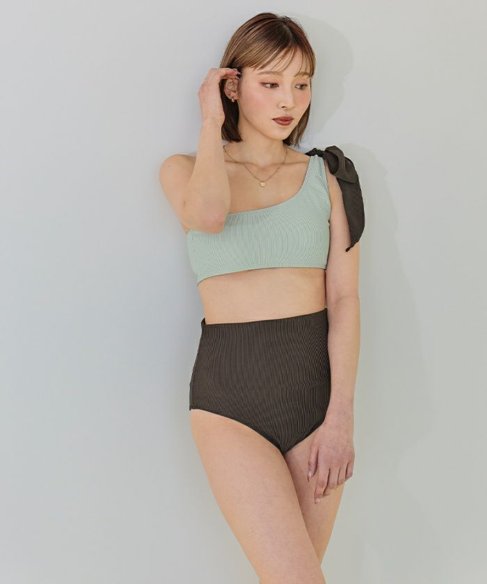 ワンショルダーデザインリブビキニ/水着 | ファッション通販