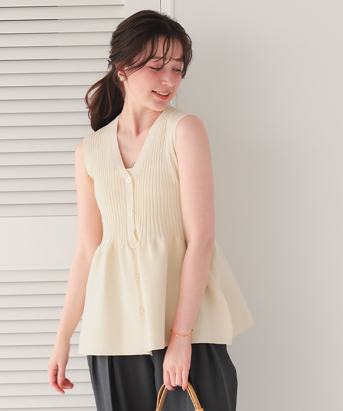 前後2wayノースリーブペプラムニットトップス | ファッション