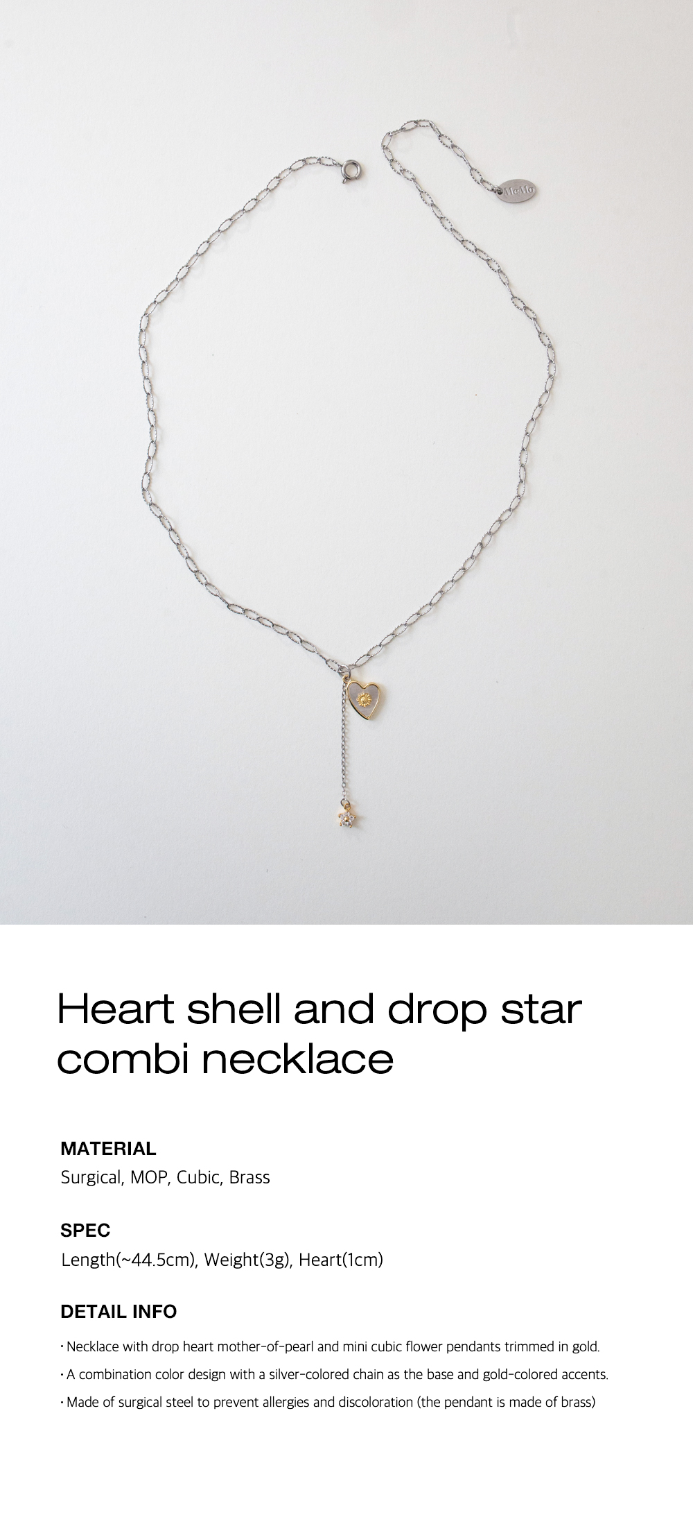 Heart shell and drop star combi necklace | ファッション通販サイト NUGU