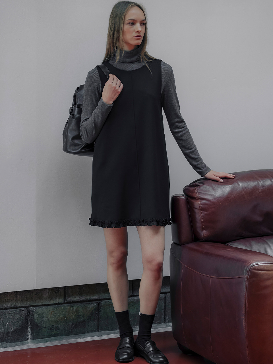 wrinkle volume puff one-piece-Black | ファッション通販サイト