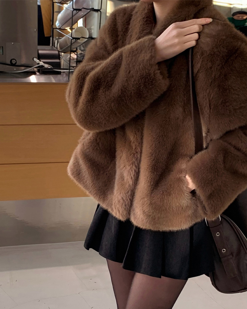 高見え ショート ファー ジャケット アウター エコファー