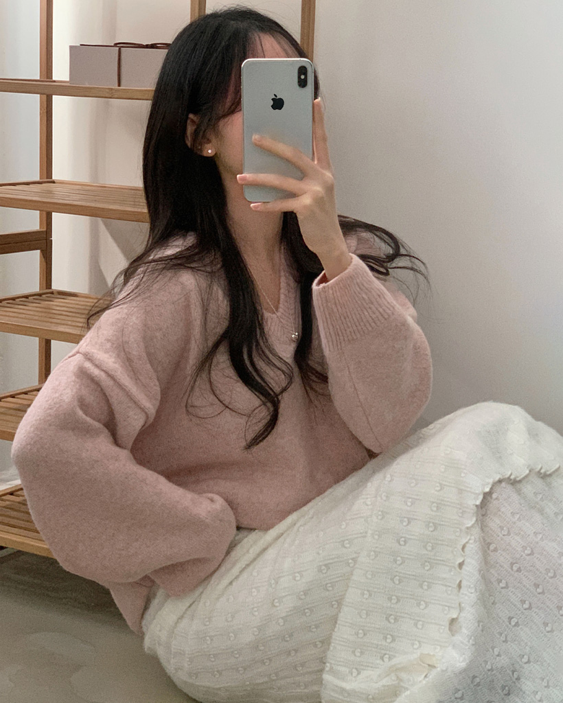 (9 color) ラムウールVネックオーバーサイズニット