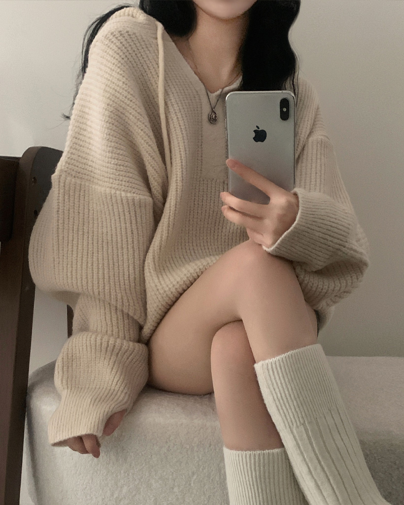 (5color) アームウォーマー オーバーサイズ フード ニット パーカー トップス