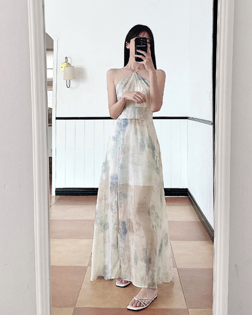 ホルターネックシースルービーチロングワンピース | ファッション通販