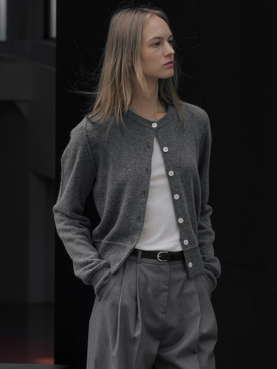 Wool blended line detail cardigan TIWT01CD03_Gray