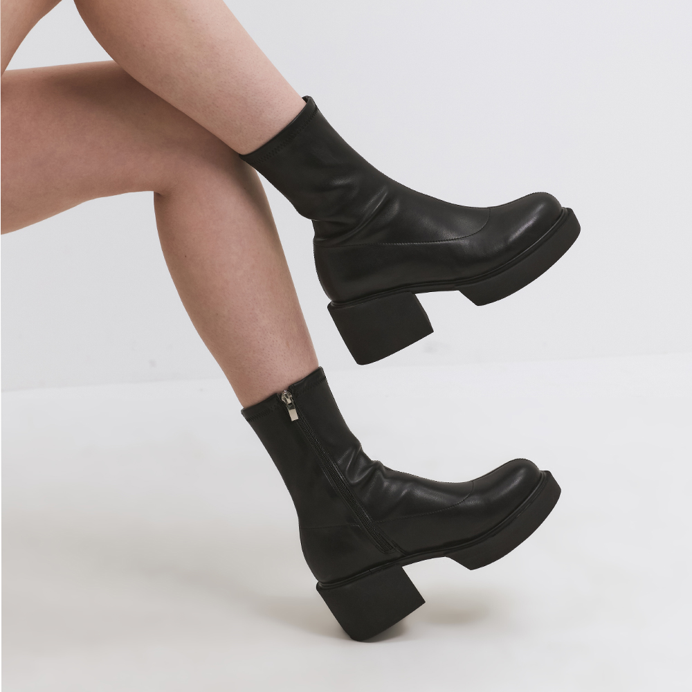 Round Toe Platform Stretch Ankle Boots 412246021 (6.5cm)