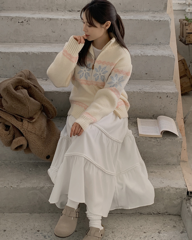 ピーチ起毛ピンタックウエストゴムカンカンロングスカート