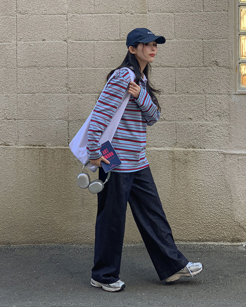 original/S-XL]ノンフェイドワイドゴムデニムパンツ