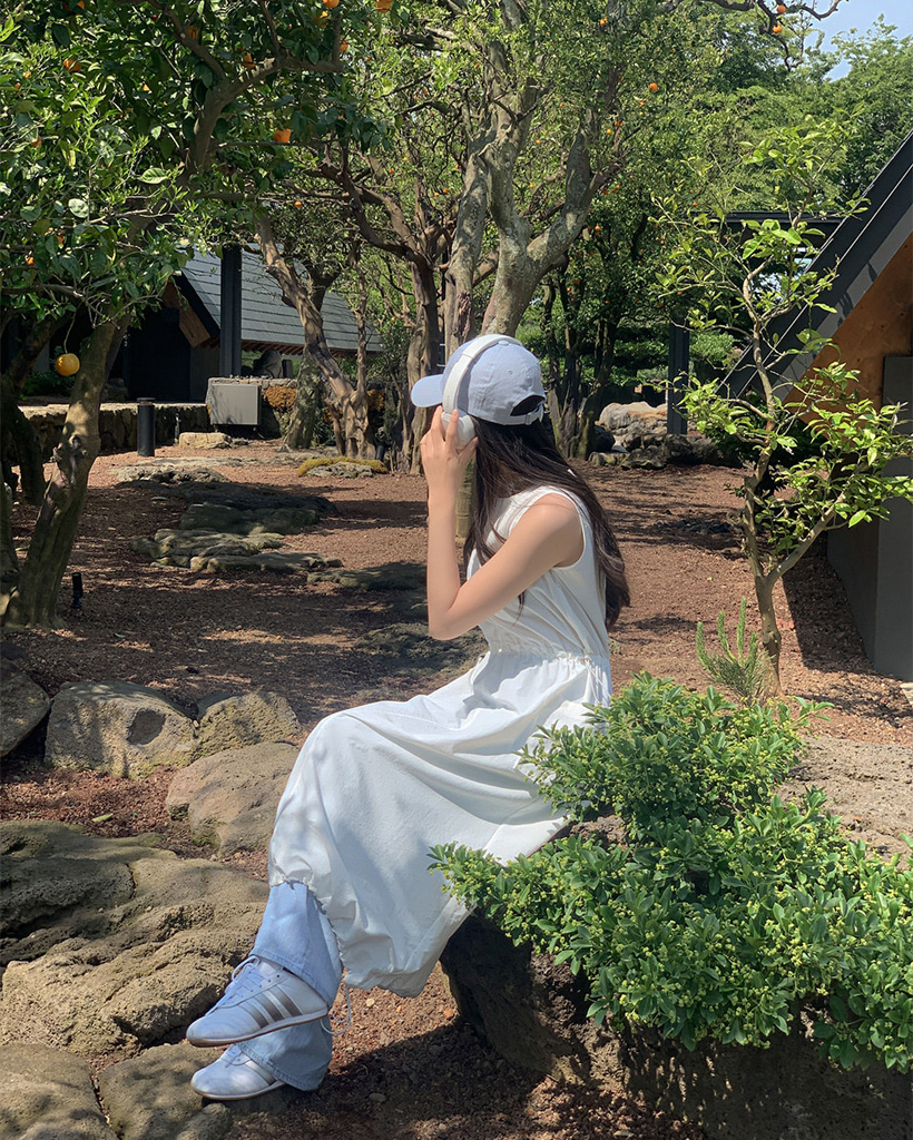 【美品】CABAN ブルー キャミワンピース ドローストリング rienda | ドローストリングカットキャミソールワンピース
