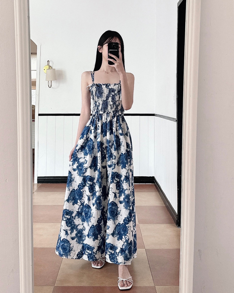 ホルターネックエスニックアシンメトリーティアードロング