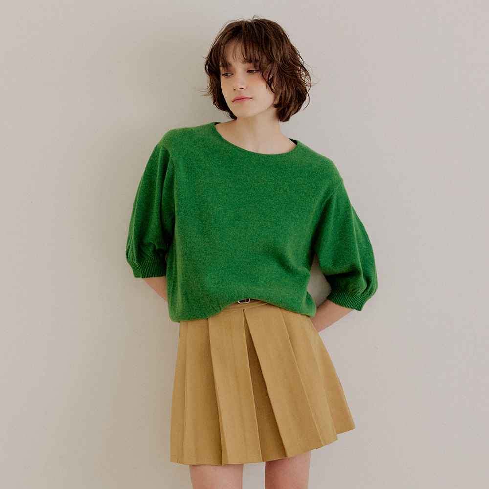 Pure Wool Balloon Sleeve Knit [Green]