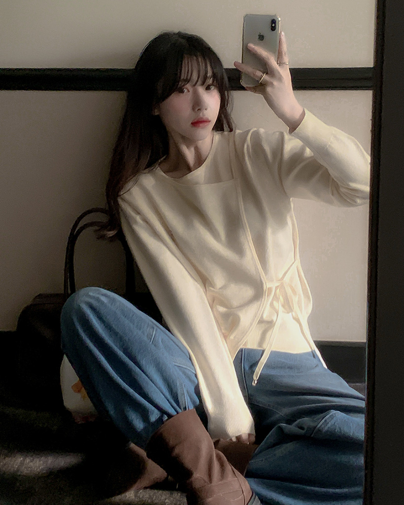 ラップスタイルレイヤードリボンストラップペンダントニット