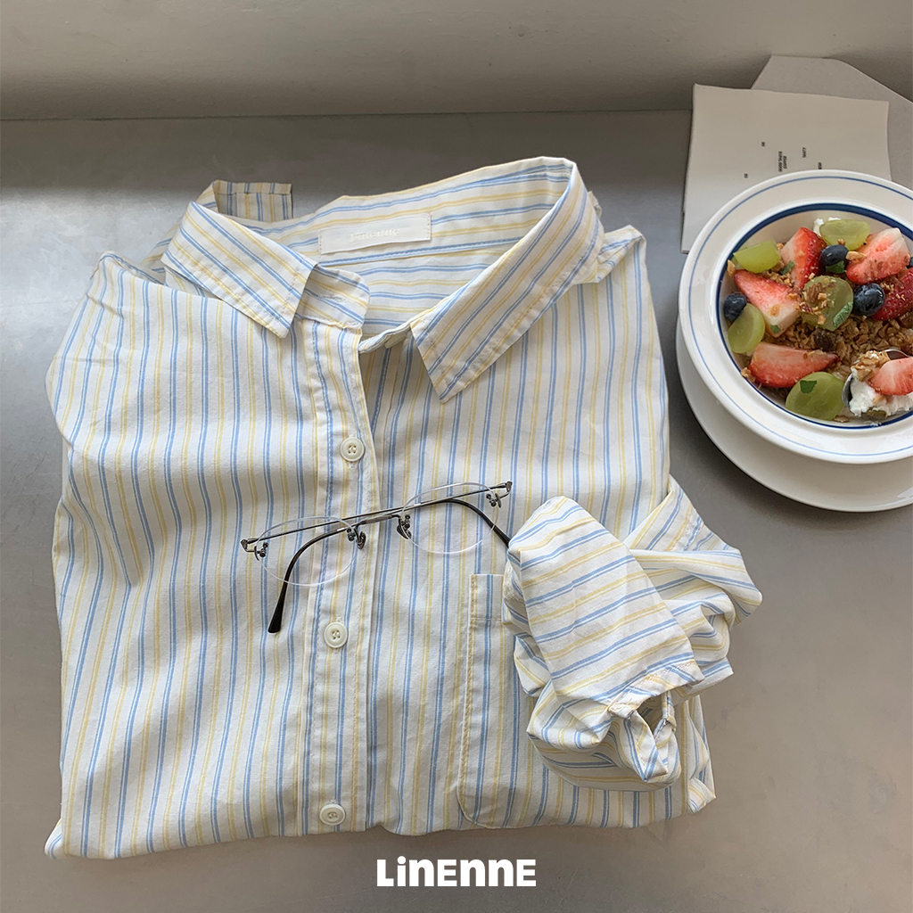 original] limóne stripe over shirt (lemon/blue stripe