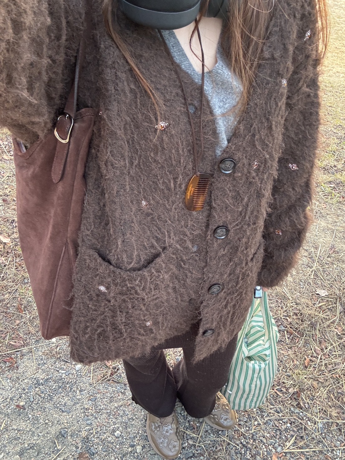【購入特典】[yu x overdue flair] JEWEL WOOL CARDIGAN_BROWN