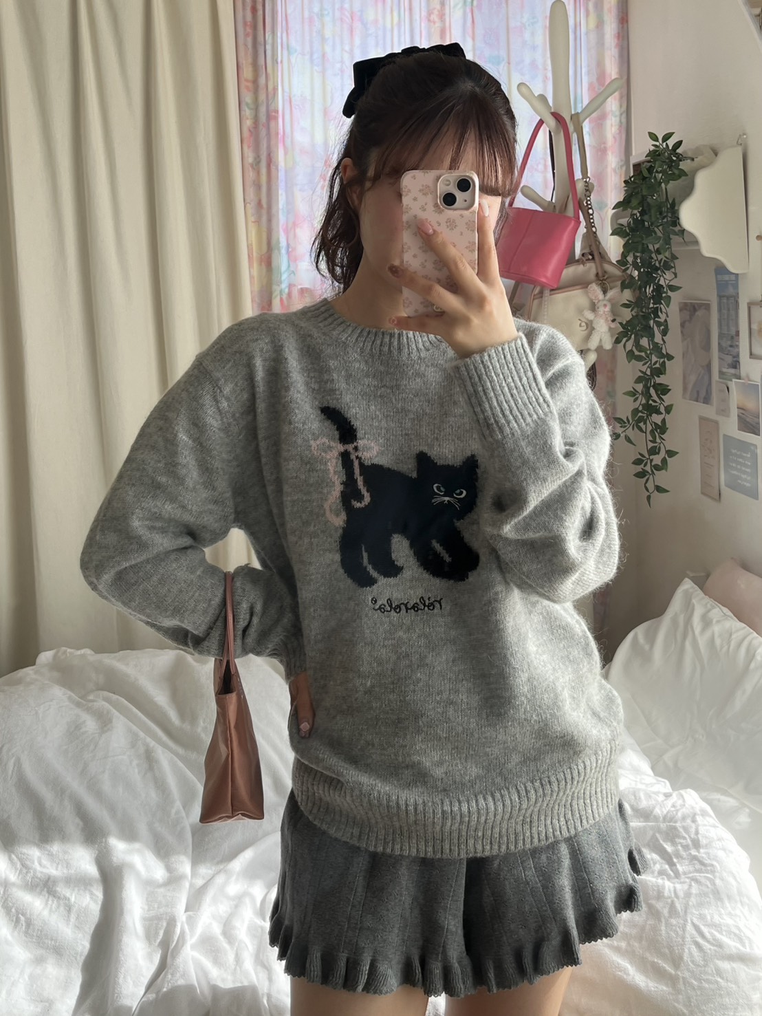 [tokki x rolarola] ROLA CAT FRIENDS JACQUARD KNIT MELANGE GRAY