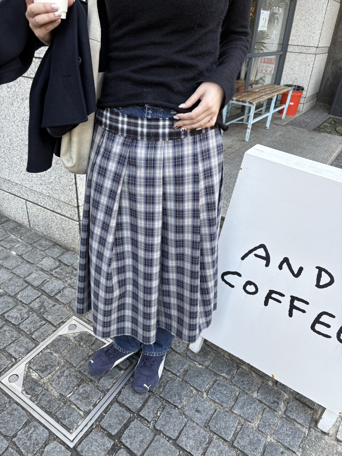 [KEI x overdue flair] CHECK LAYERED WRAP SKIRT_NAVY