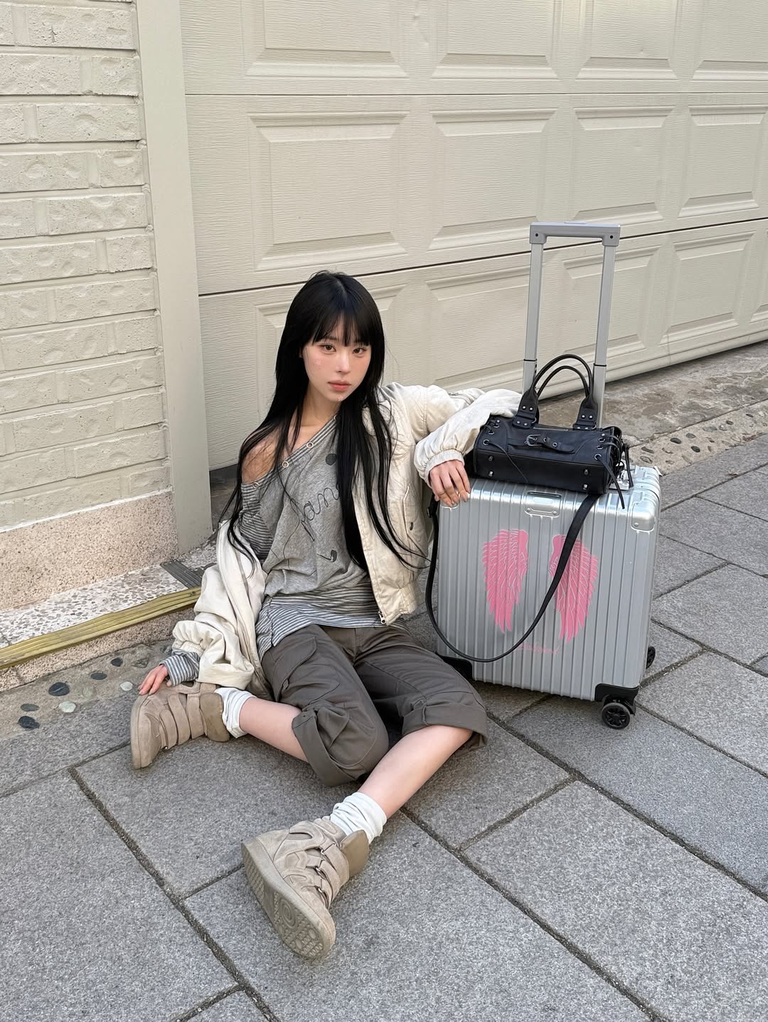 ベルト付きウォッシュレザーミニバッグ(ブラック)