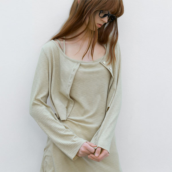 (OP-6317)CARDIGAN SET-UP RIBBEN DRESS S