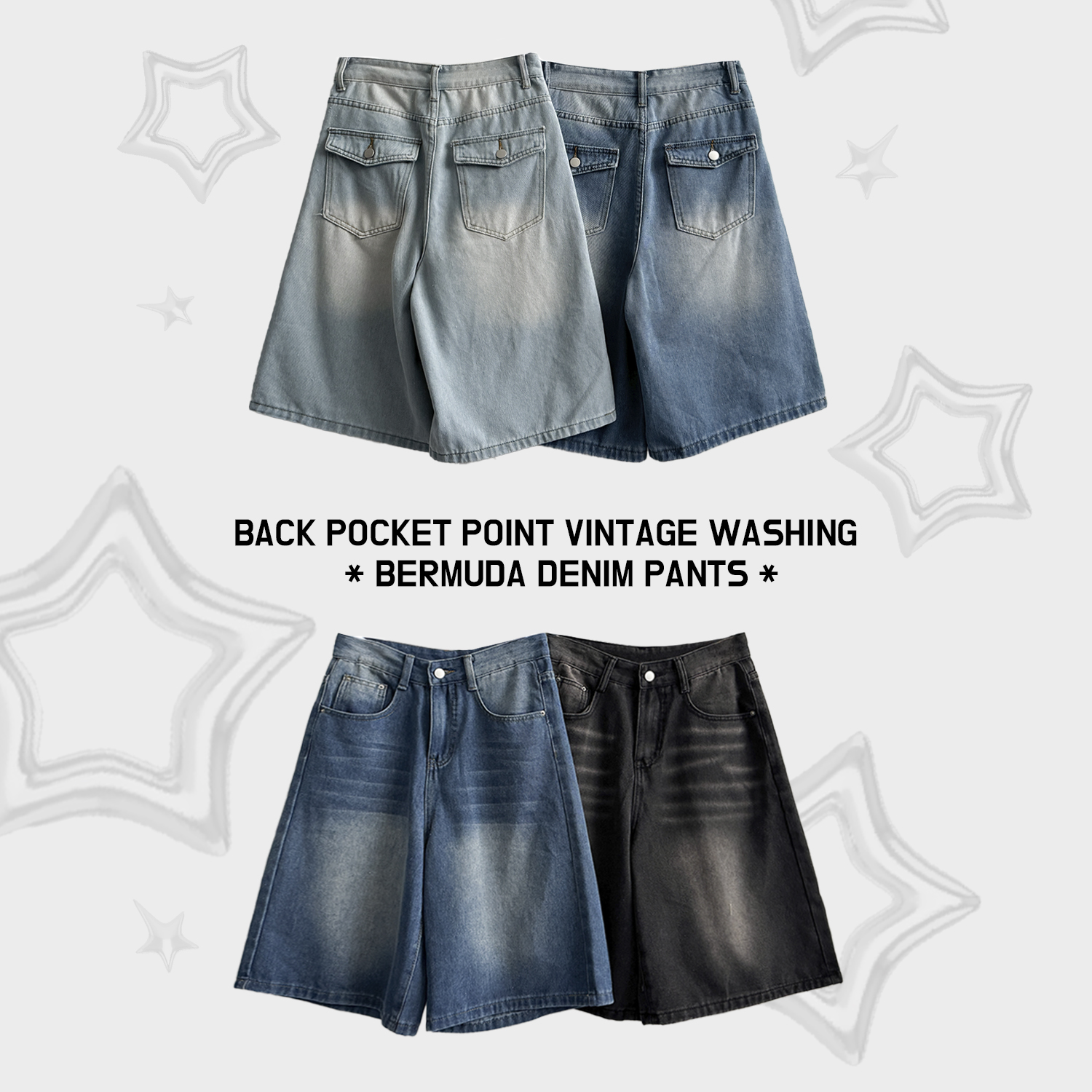 vaqutaux ハーフパンツ ウォッシュバックポケットデニムハーフパンツ | ファッション