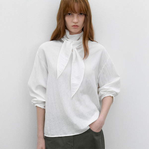 (BL-4386)MOCK NECK TIE BLOUSE