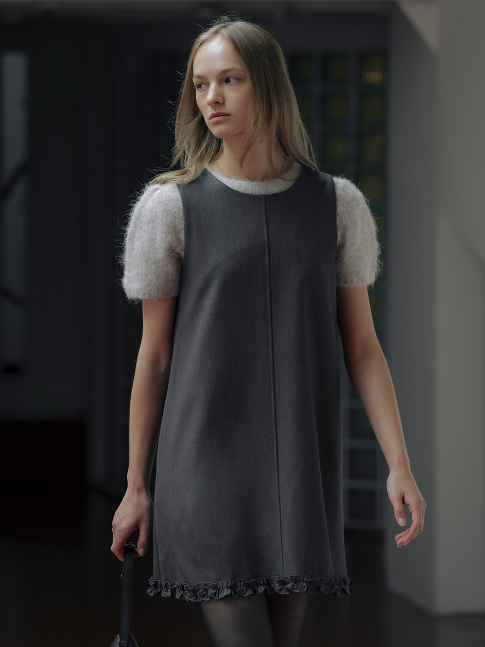 Minimal hem frill detail dress TIWT01OP01_Gray
