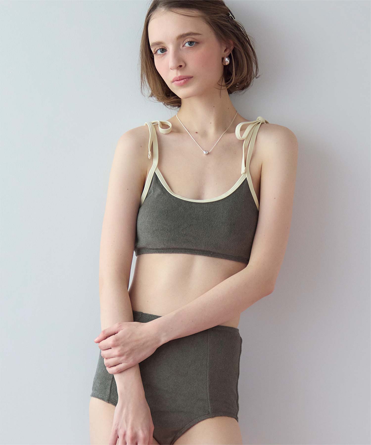 パイル素材パイピングビキニ/水着