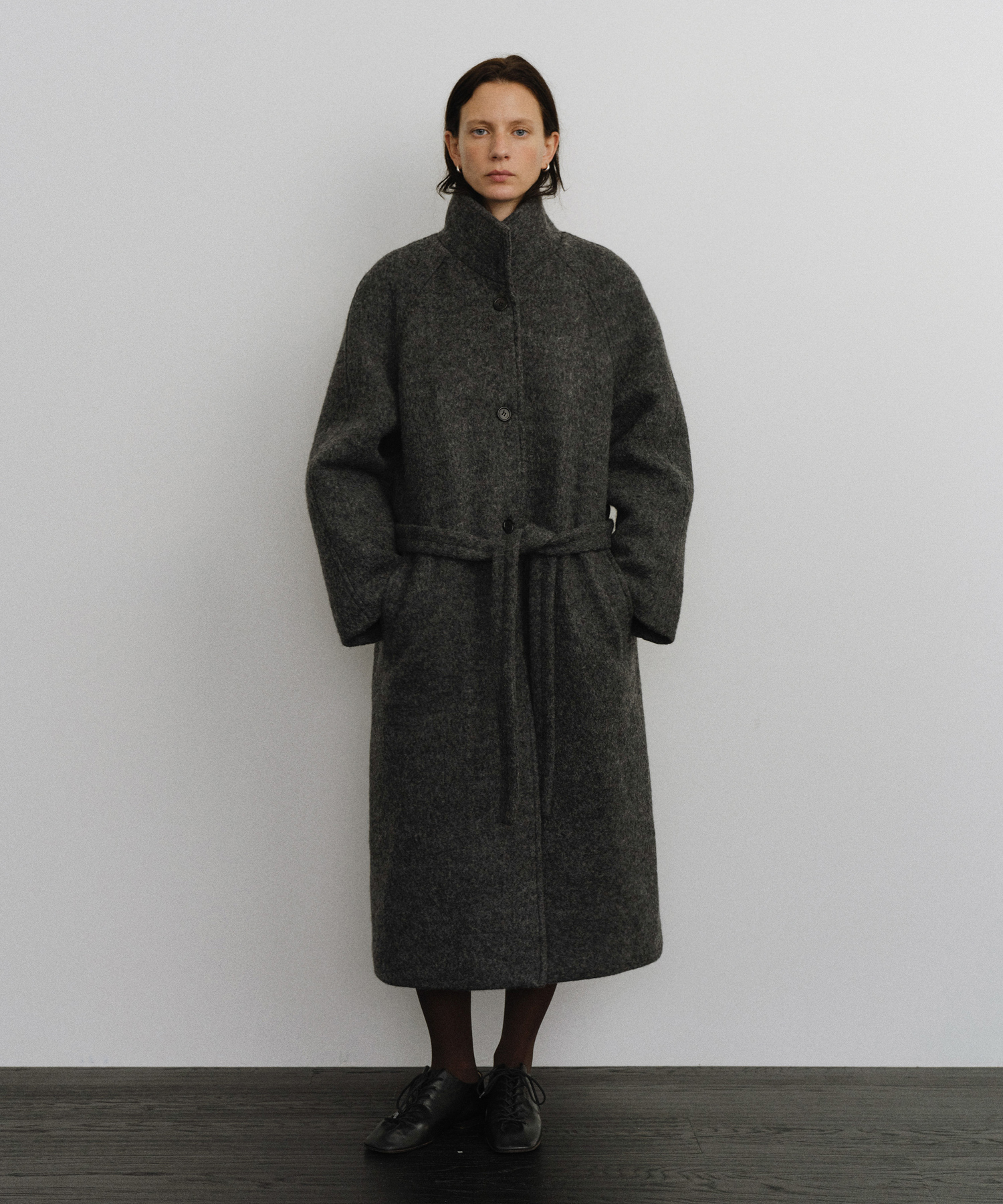 Wool high neck belted coat_2colors