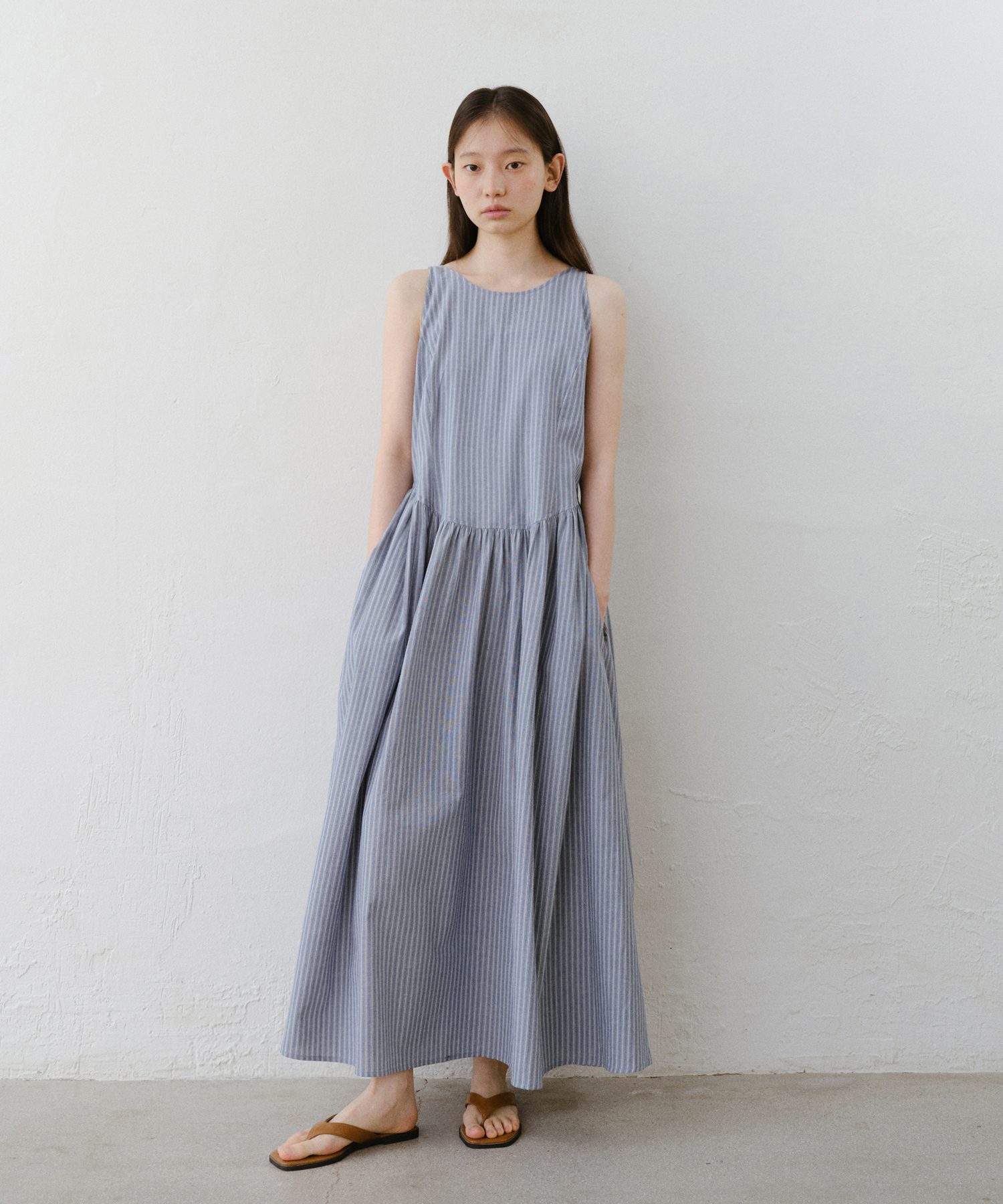 Stripe sleeveless long dress_2colors