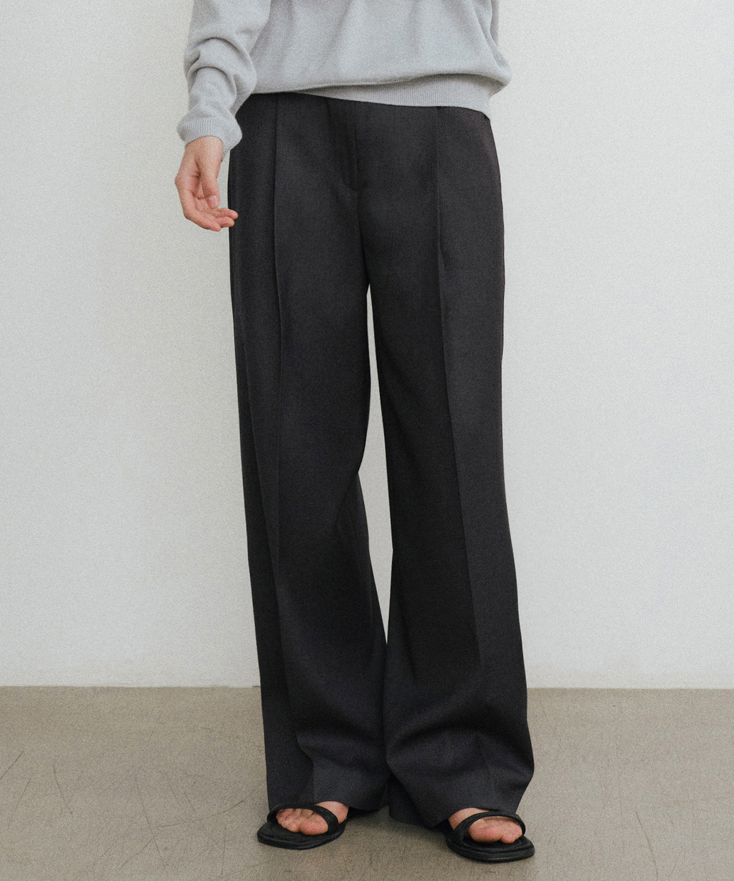 Peter one-tuck wide slacks_2colors