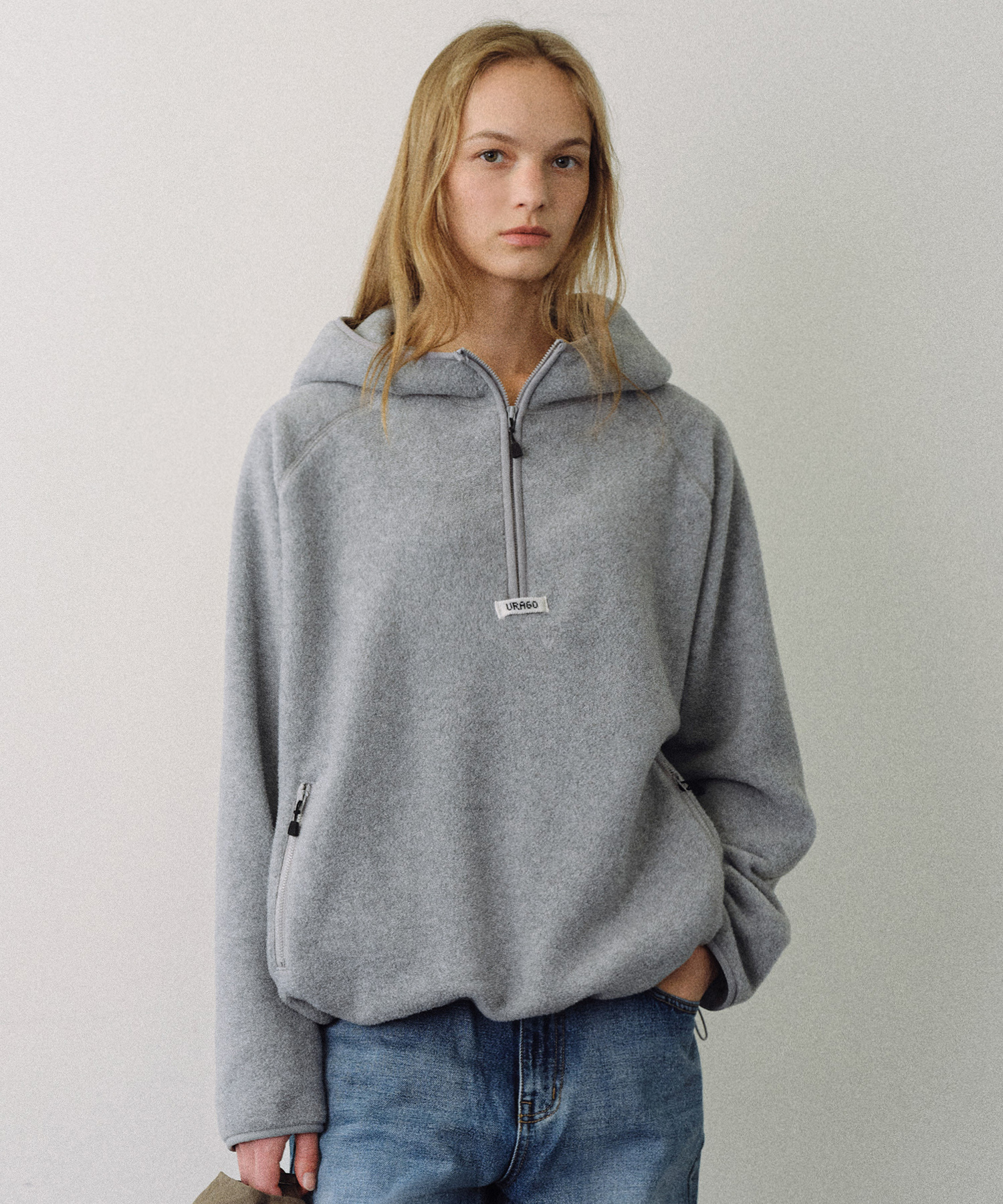 Fleece hoodie half zip-up_3colors