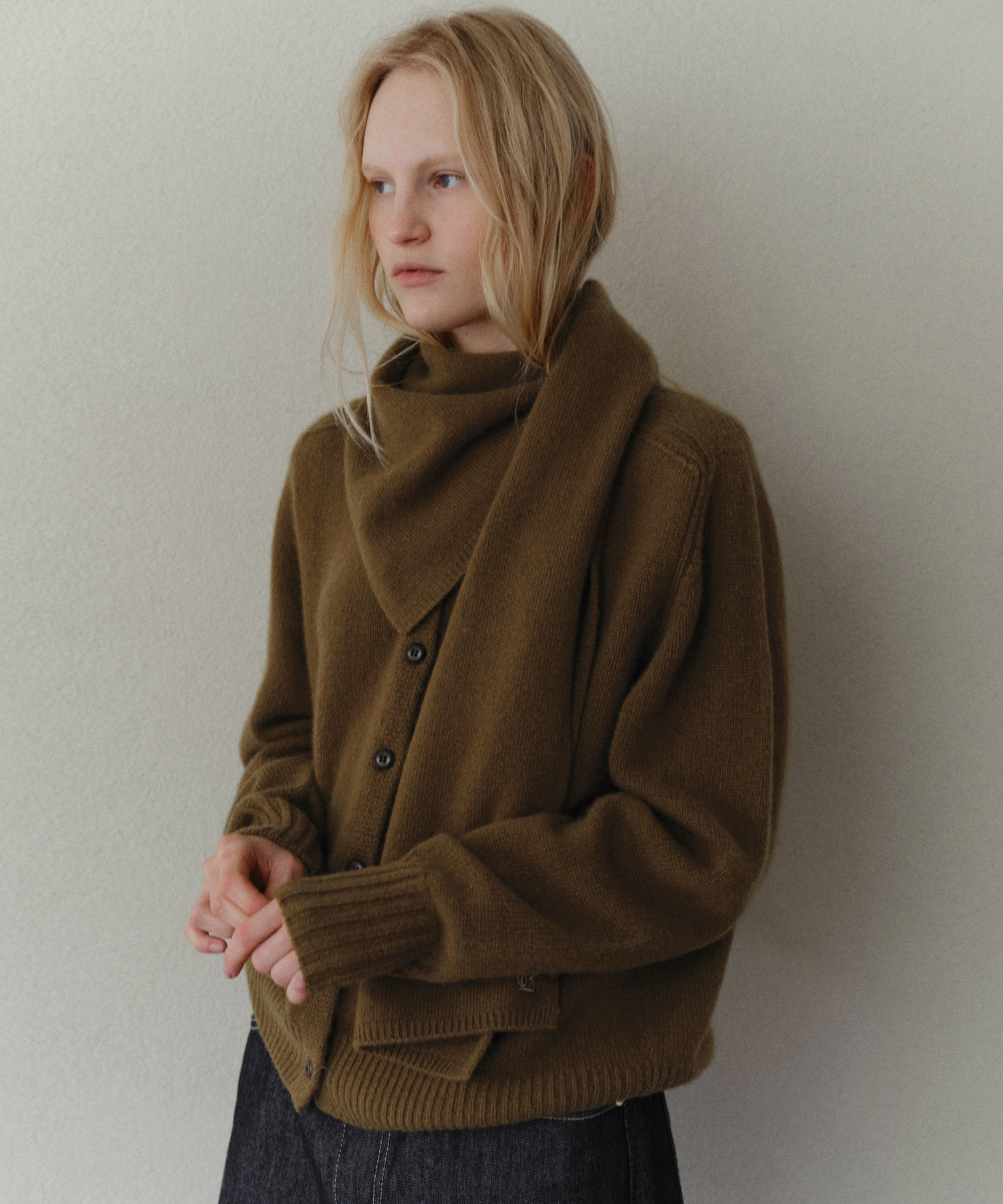 Wool muffler set cardigan_2colors