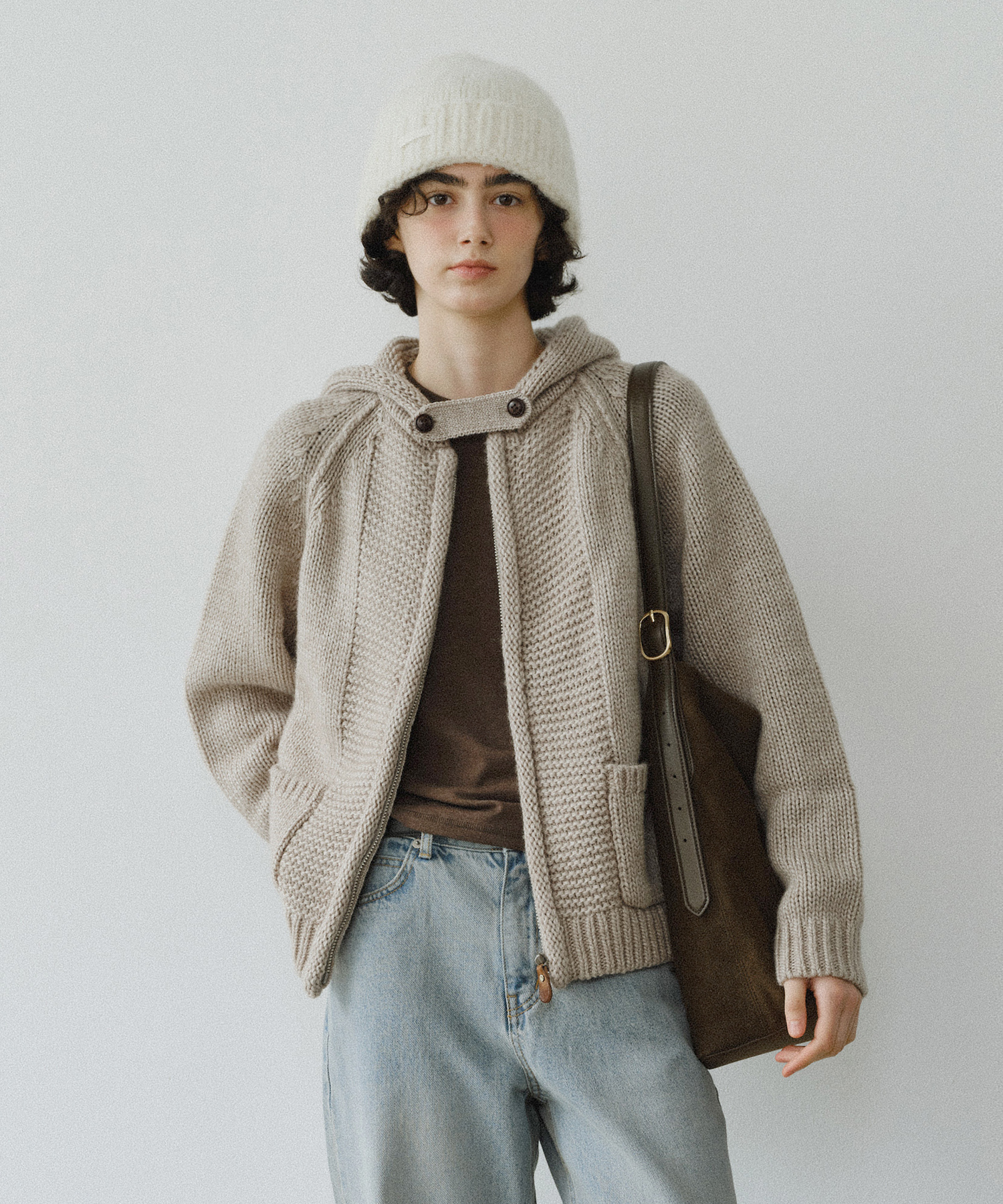 Vintage knit hoodie zip-up_3colors