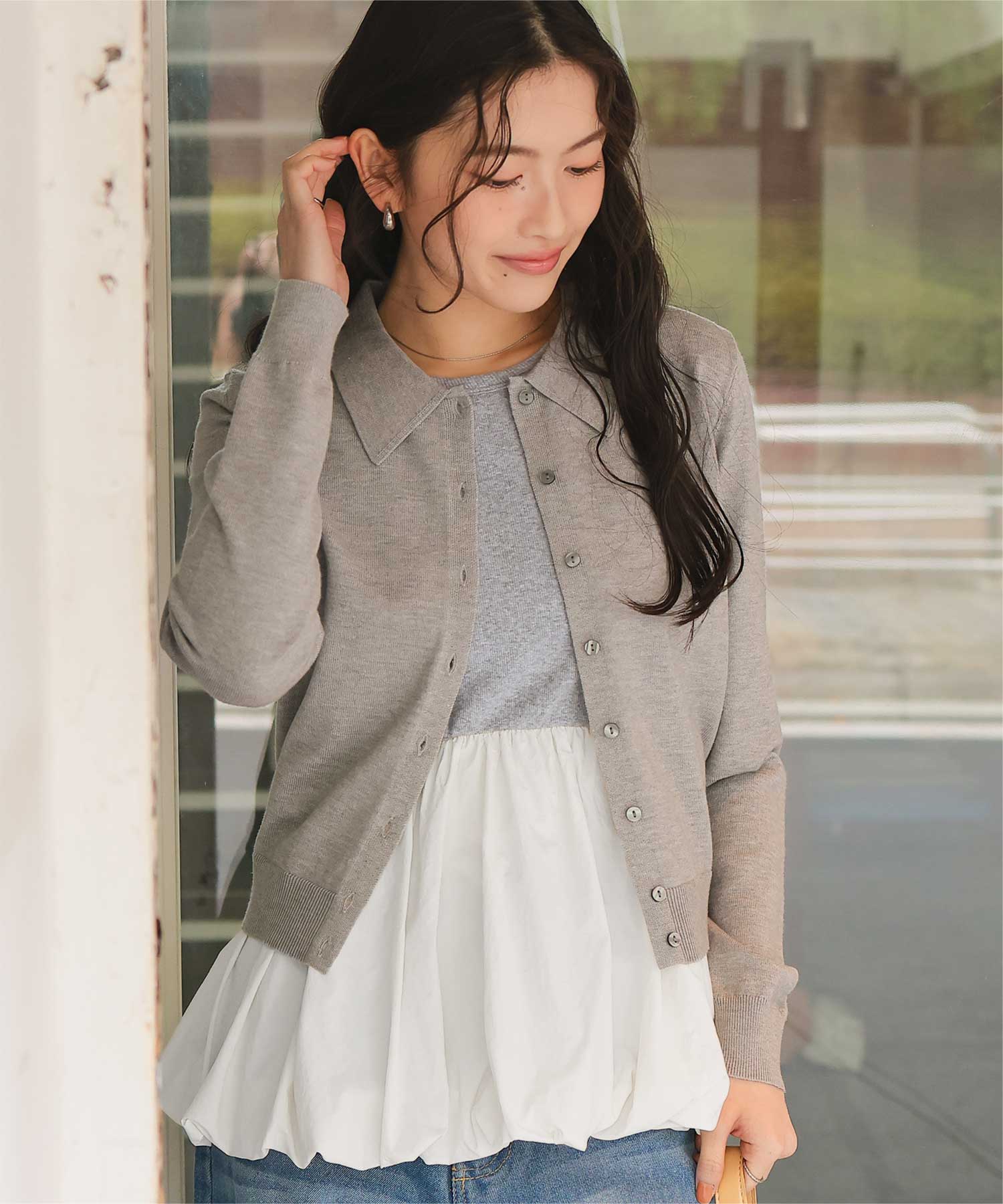 カップ付きバルーンペプラムトップス