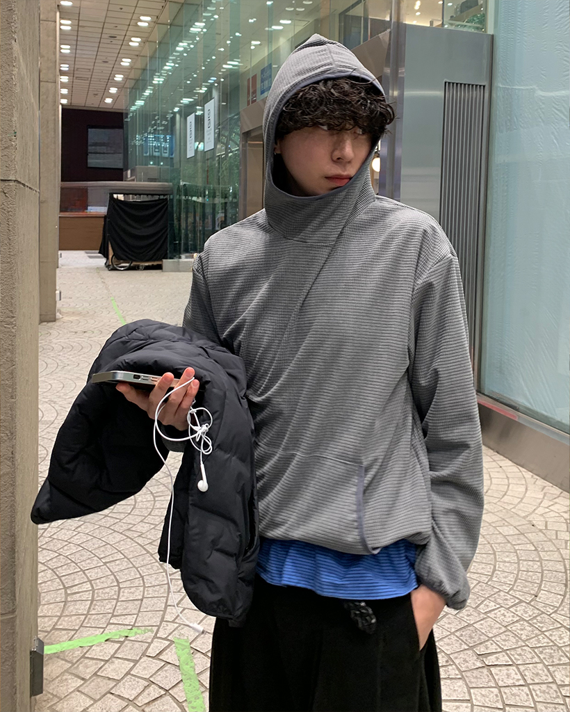 ワッフルストリングバラクラバフードTシャツ