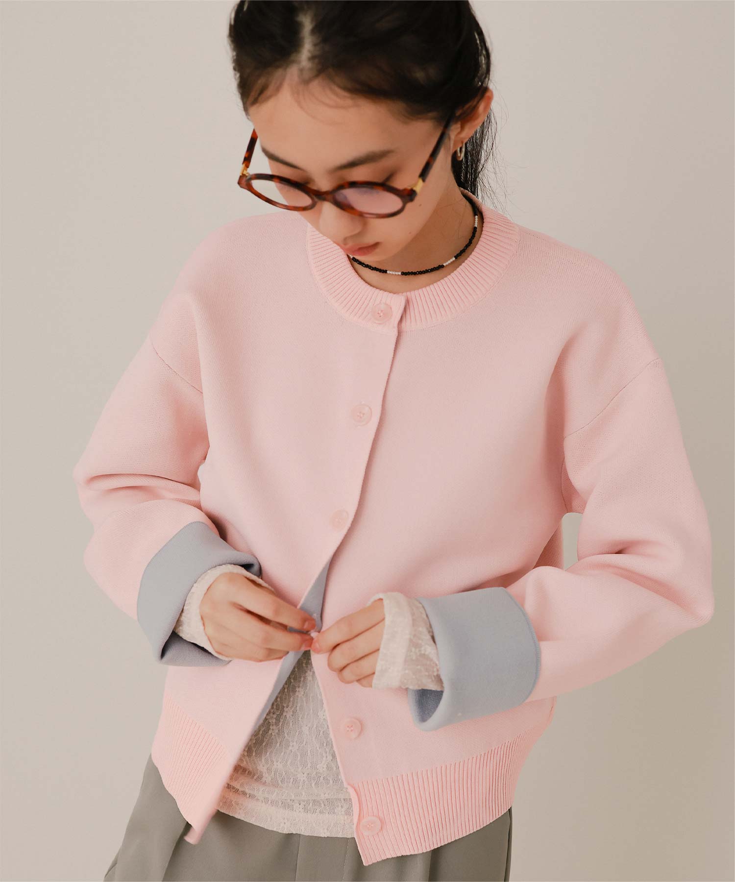 バイカラーデザインニットカーディガン