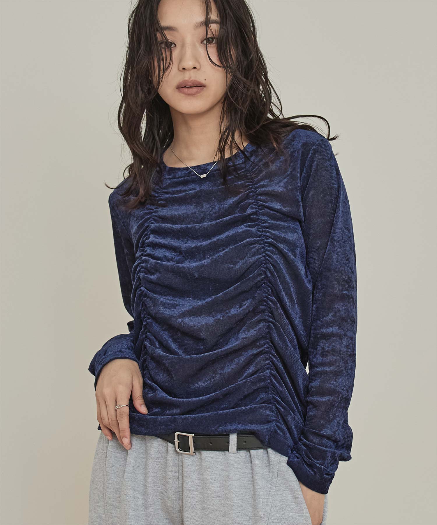 シアーベロアシャーリングトップス