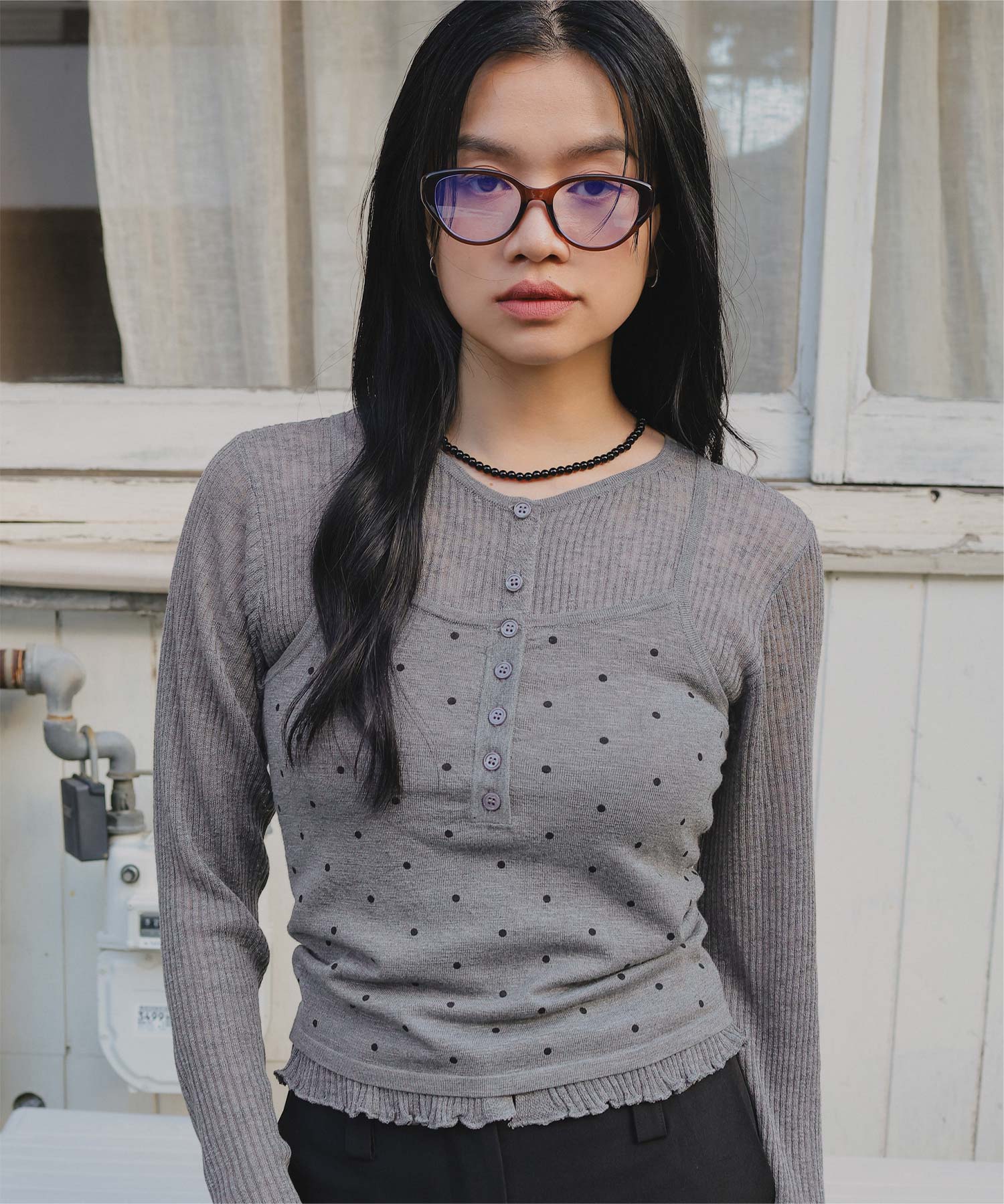 シアーカーディガンドットキャミセット