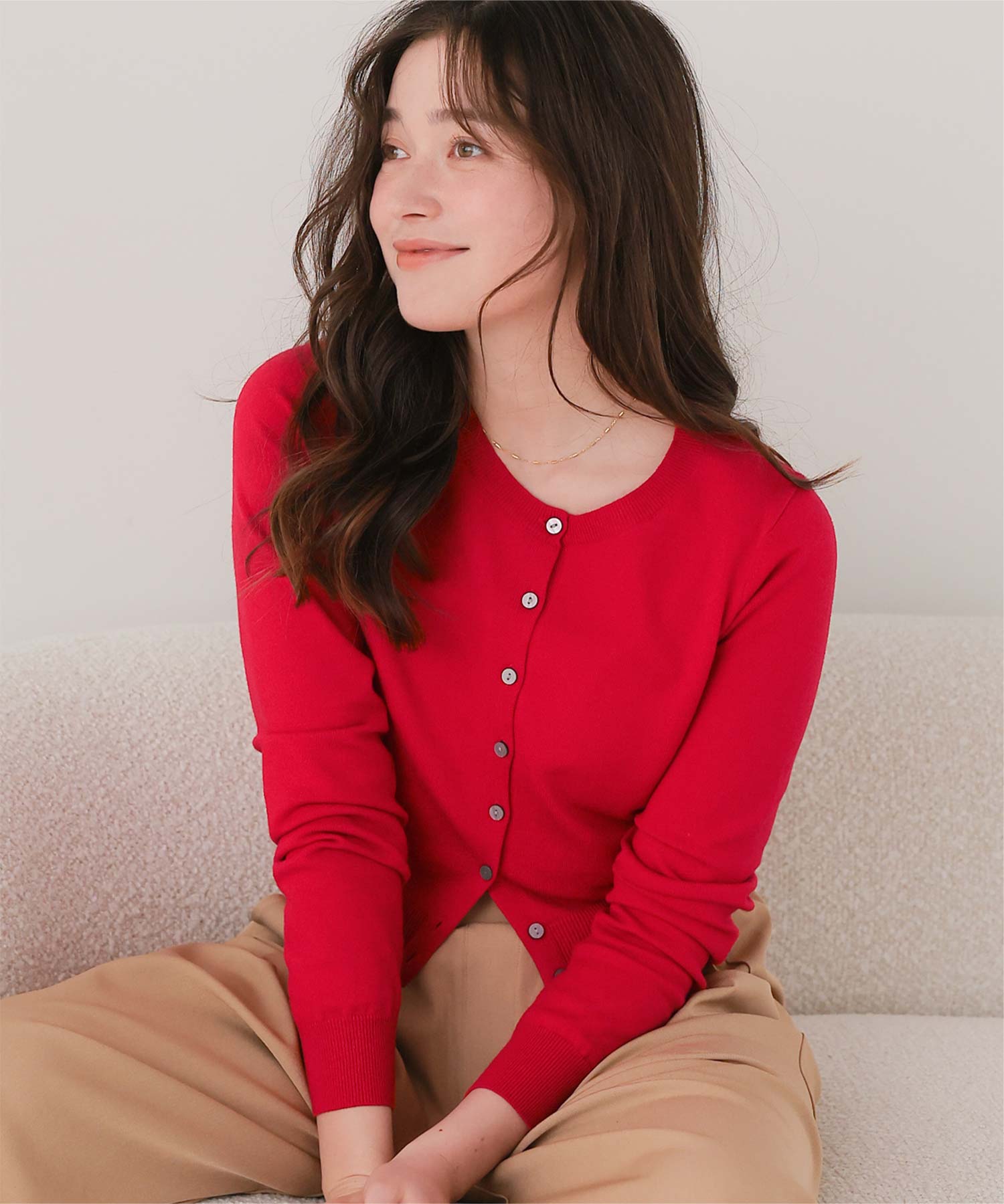 クルーネックニットカーディガン/トップス