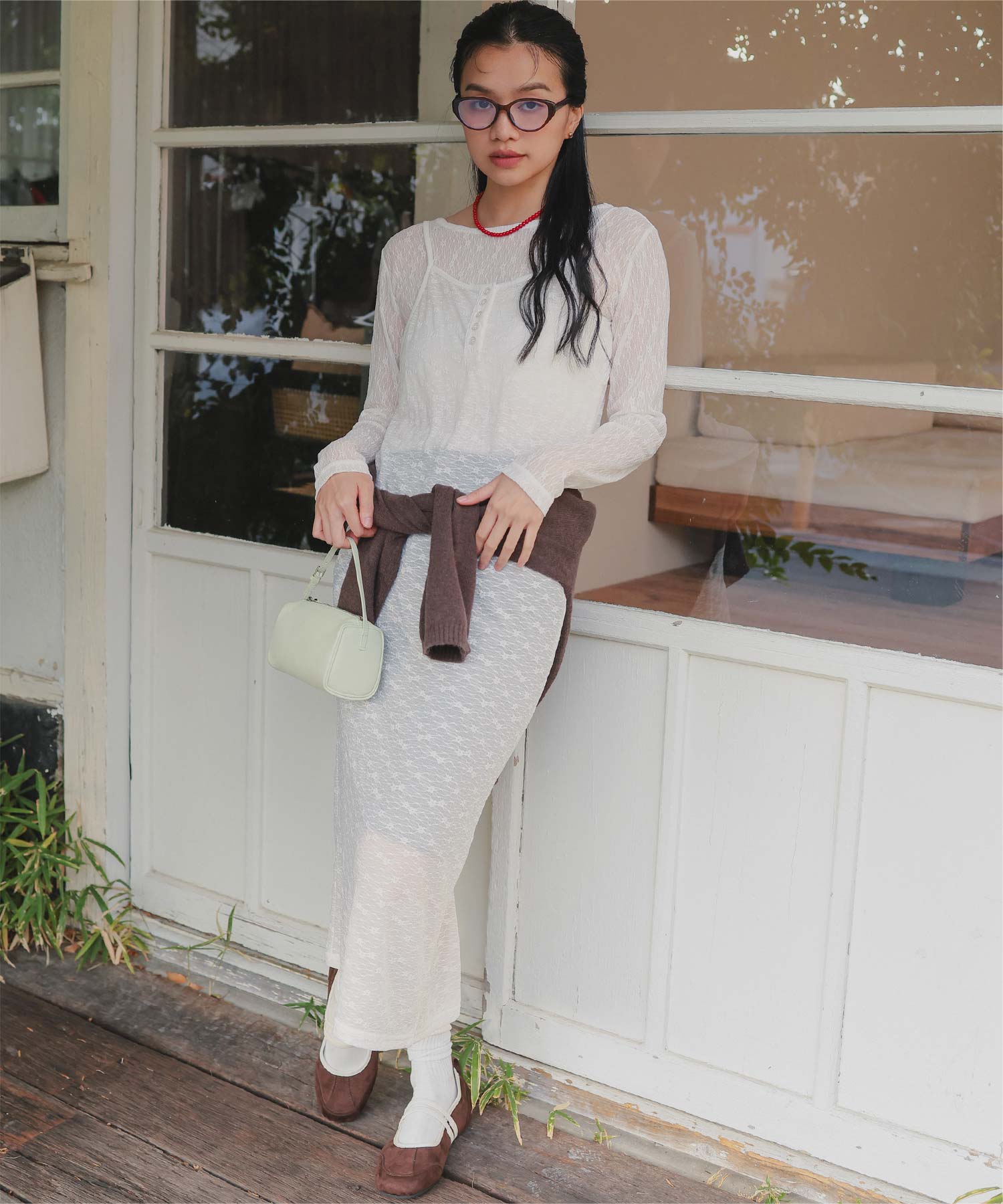 ヘンリーネックレースキャミワンピース