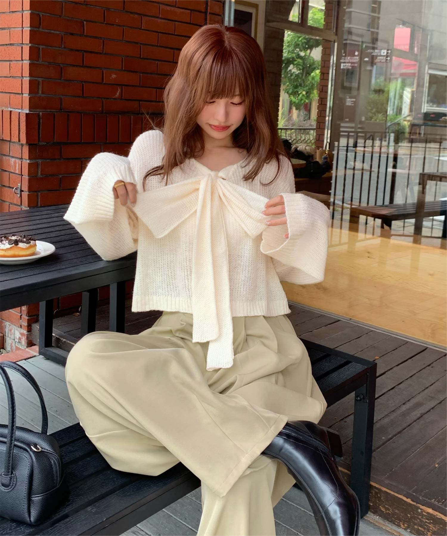 前後2wayリボンデザインシアーローゲージニット