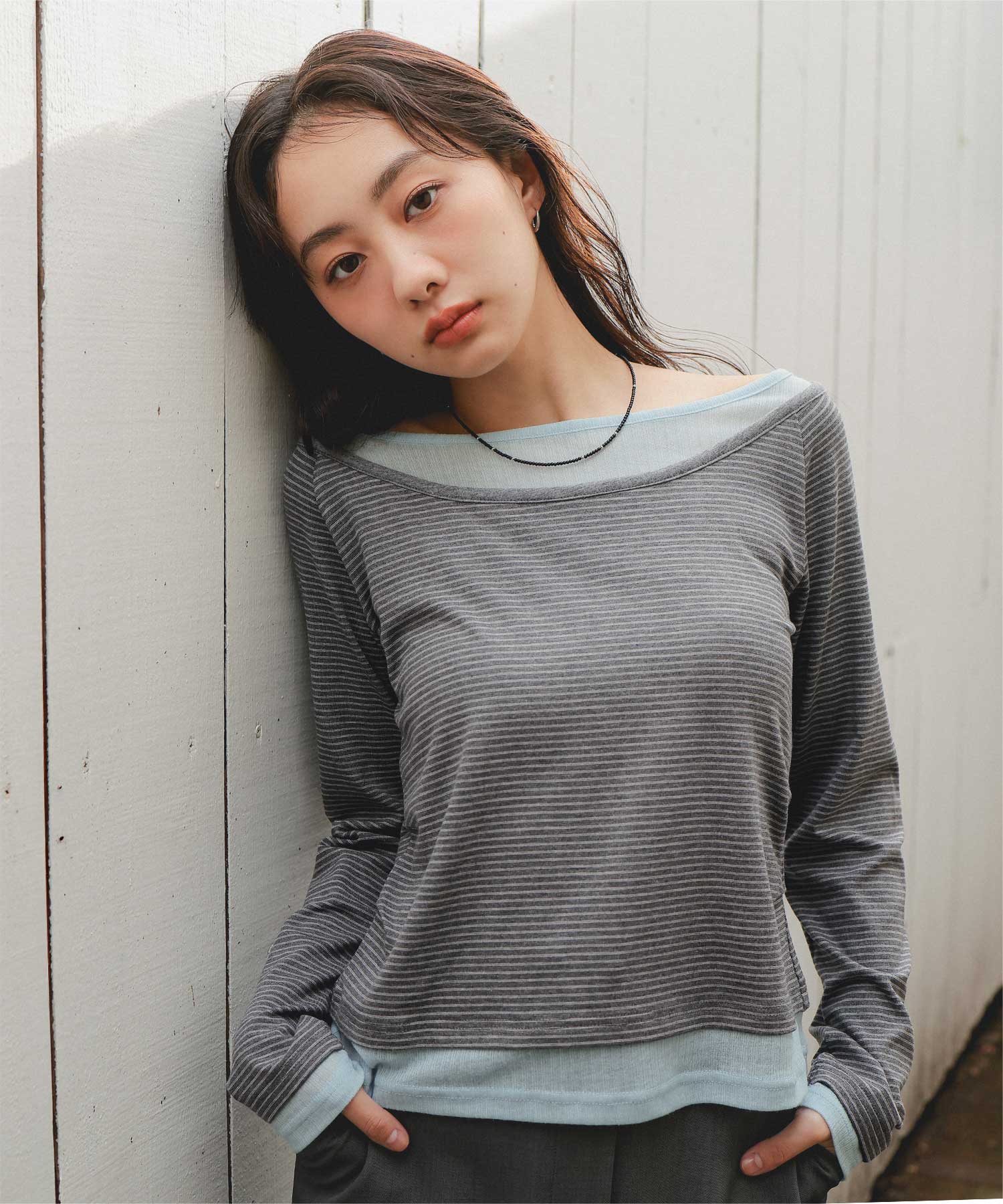 配色レイヤード風トップス