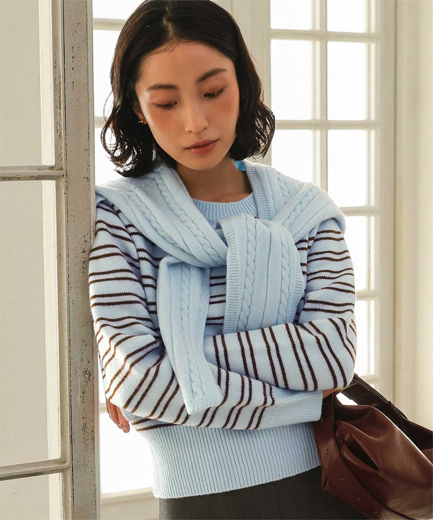 ショール付きマルチボーダーニット