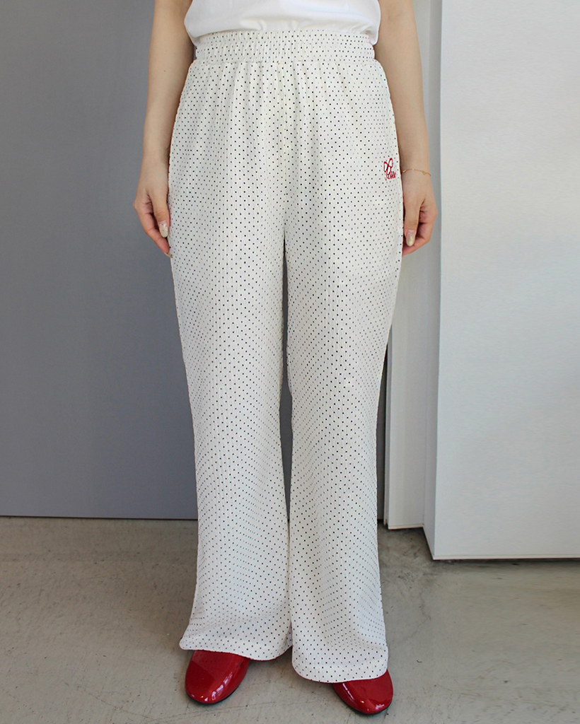 (ORIGINAL) ドットプリーツ刺繍イージーパンツ