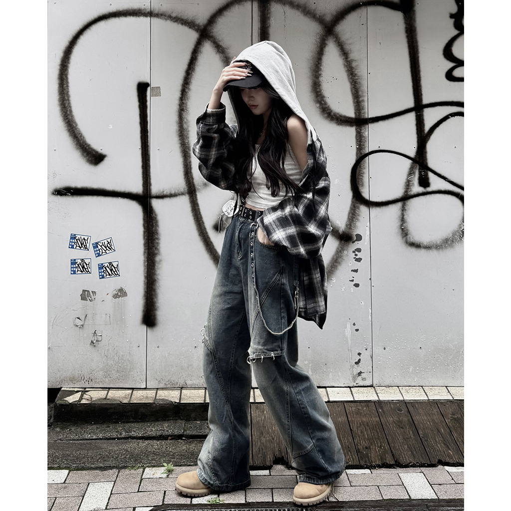 ストラップウォッシュワイドデニムパンツ | ファッション通販